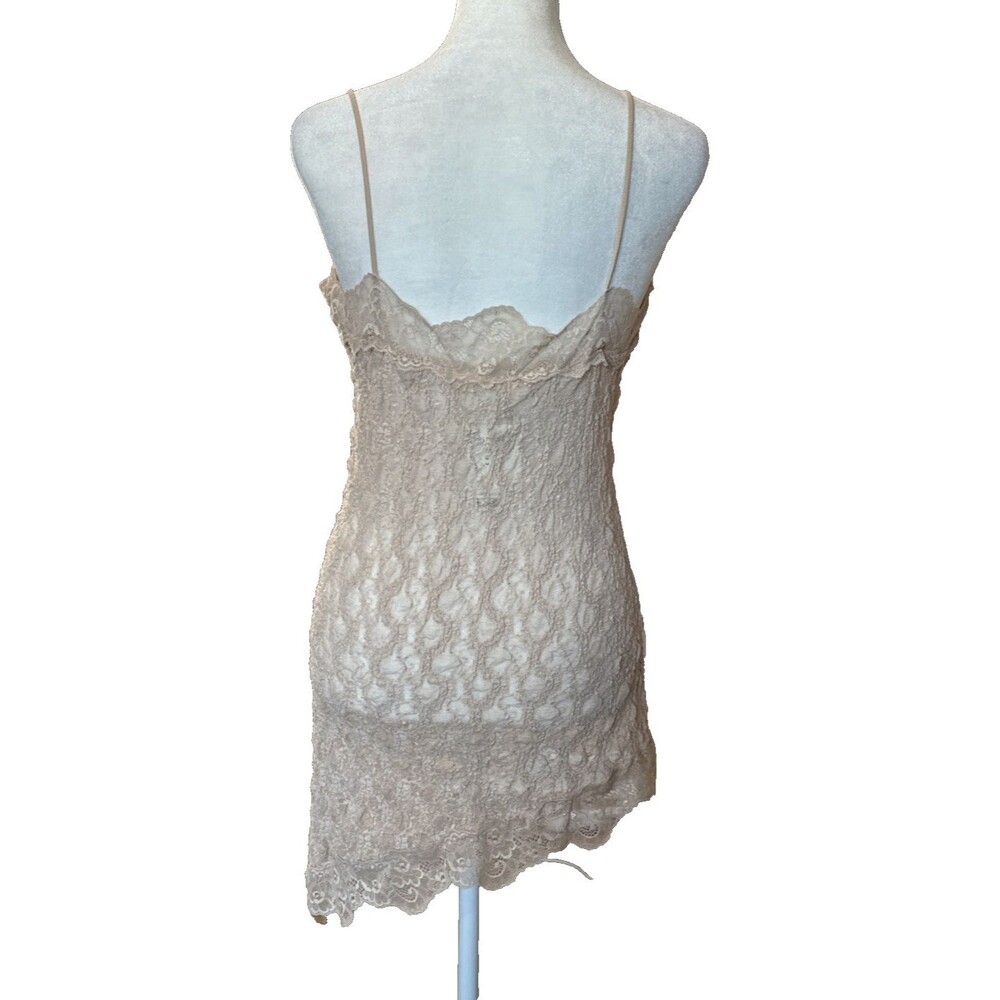 H&M BeigeNWT Sheer Lingerie Slip Dress M Lace Camisole Asymmetrical Hem Coquette - Picture 2 of 11